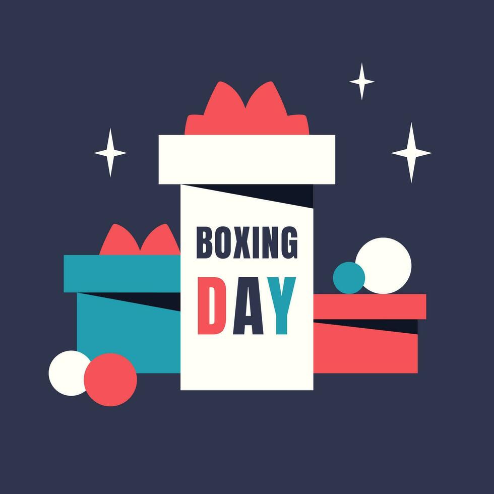 Boxing Day. Modern simple cartoon card with gift boxes. Present boxes, Christmas elements in minimalistic style.  Vector illustration for winter holiday, New Year, discount, web