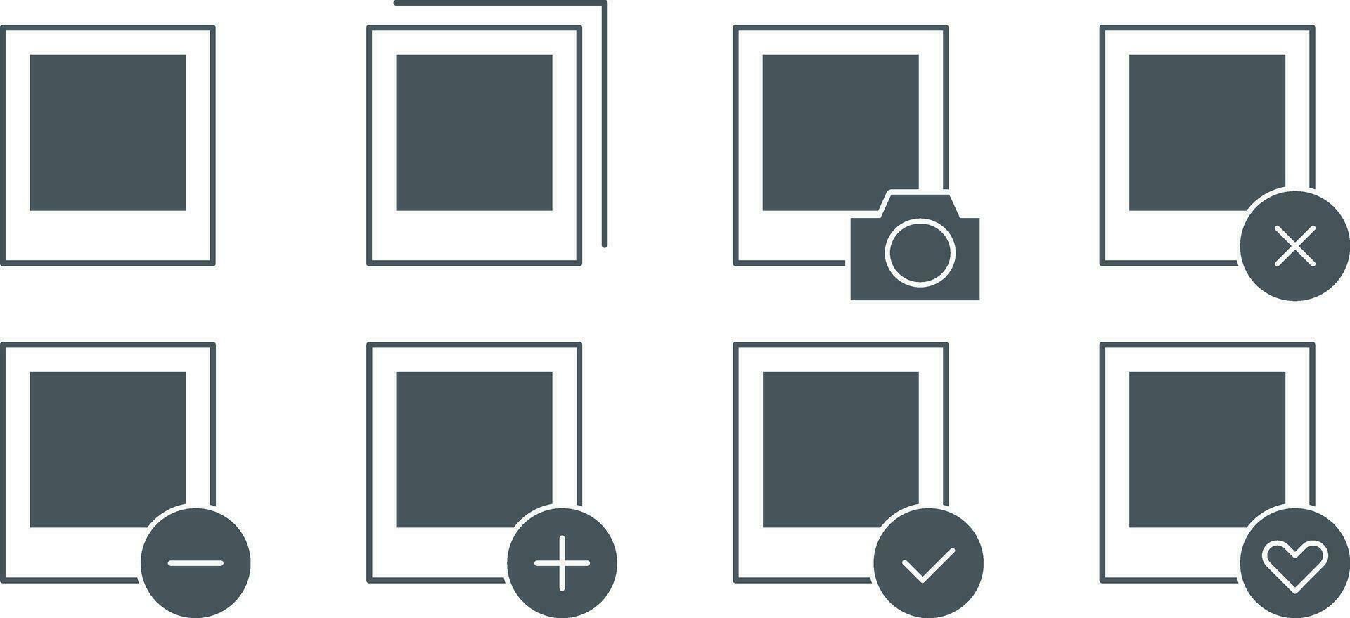 Set of image gallery icons. Vector collection digital photo album design. Picture edit, delete, add, favorite icon.