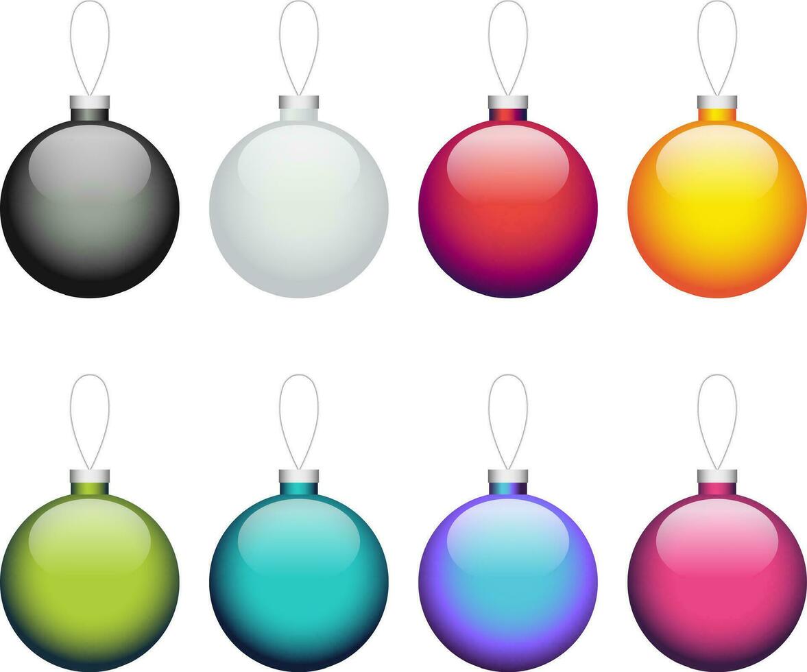 Set of colored shiny Christmas balls isolated on a white background. Vector illustration.
