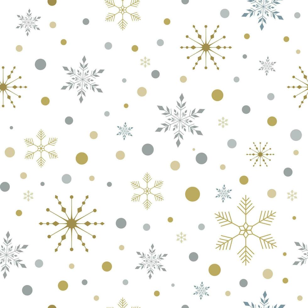 Winter seamless pattern with gold and pastel snowflakes. vector