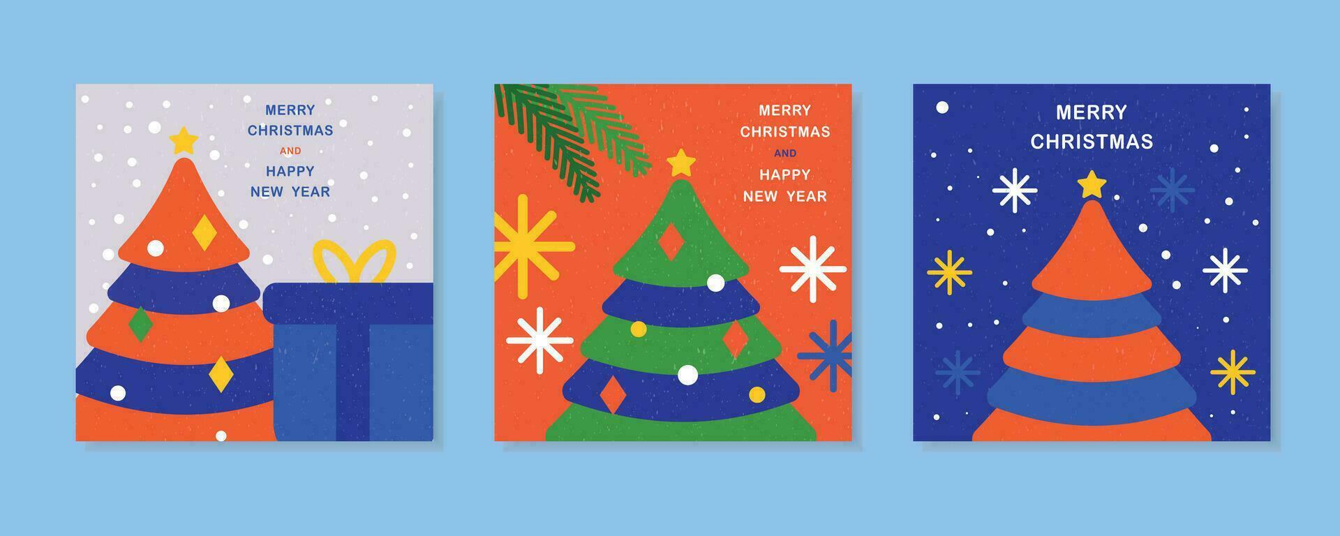 Happy New Year and Merry Christmas. Set of backgrounds, greeting cards, posters. vector