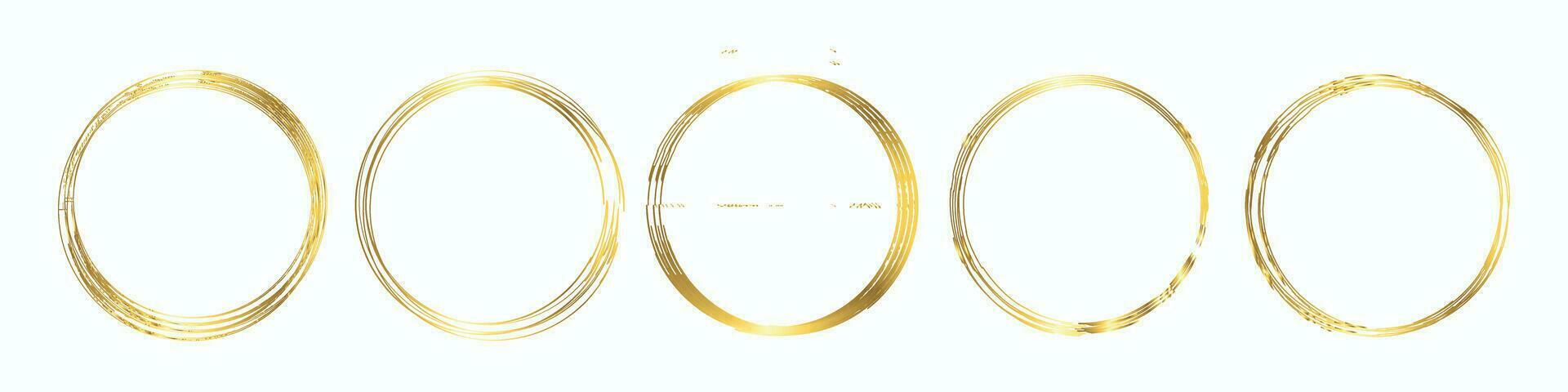 Set of golden round frames. Round gold borders on a white background. vector