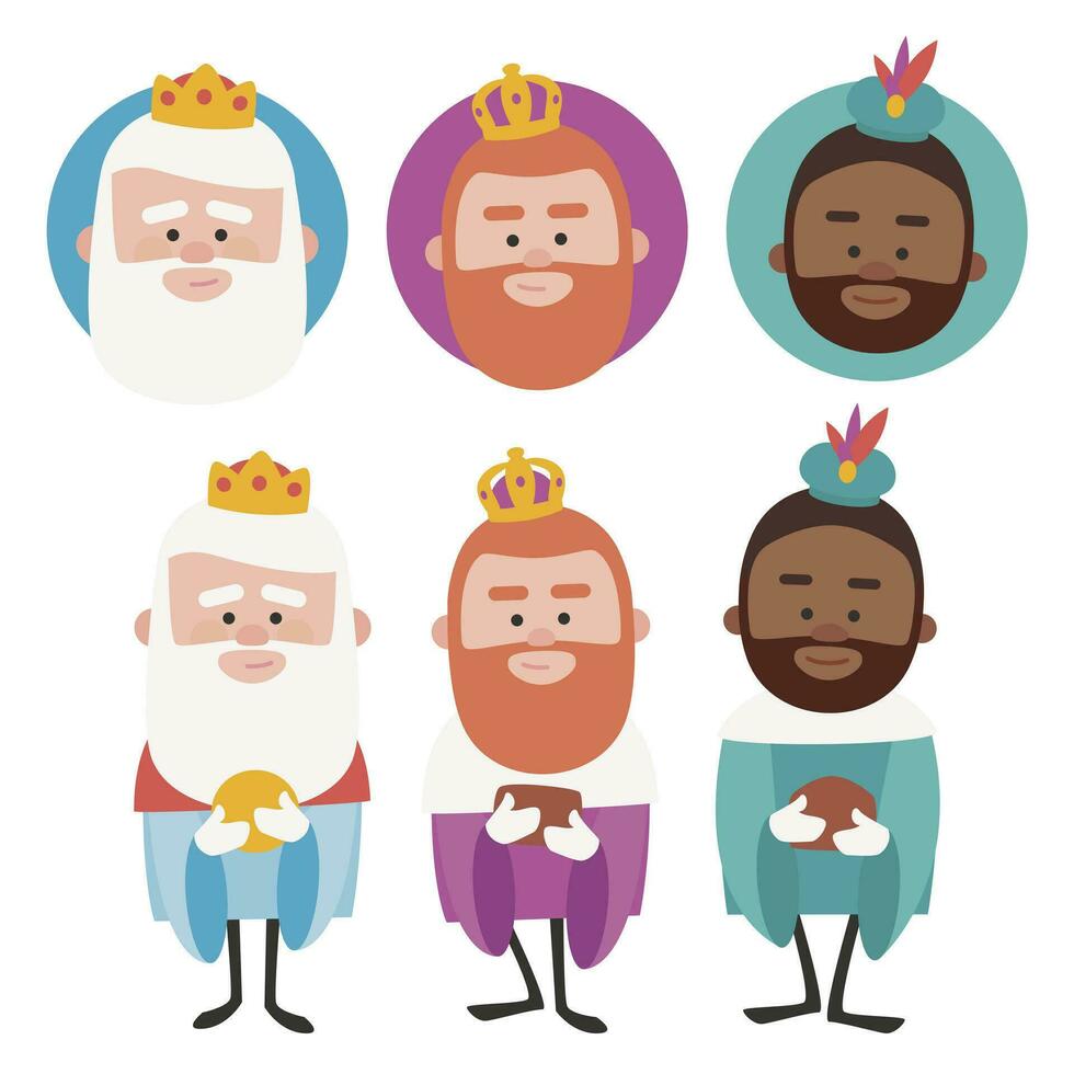 Three funny wise men. Kings of orient on white background vector