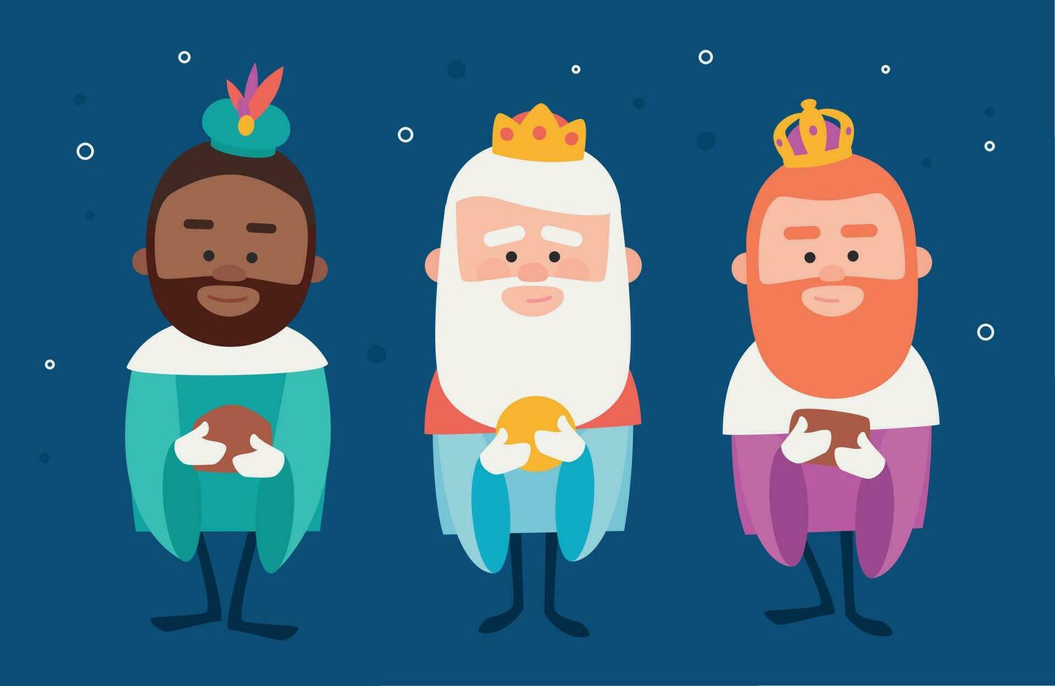 Three funny wise men. Kings of orient on yellow background vector