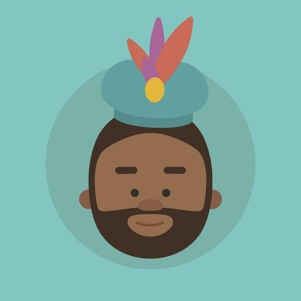 King of orient Baltasar face. Christmas ornament vectorized. Magi wise men. vector