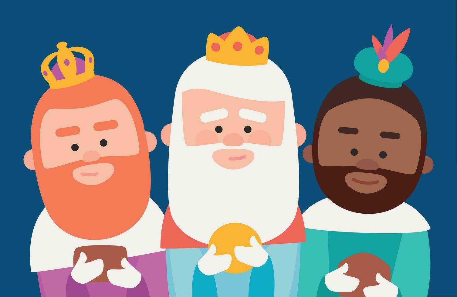Three funny wise men. Kings of orient on yellow background vector