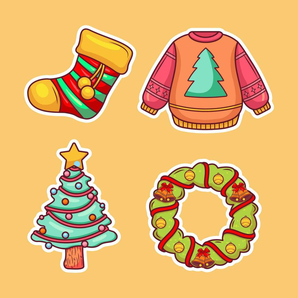 Set of christmas element vector hand drawn