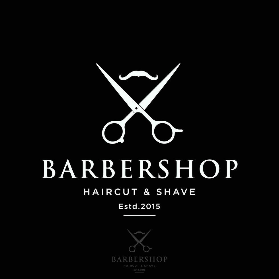 retro Clásico barbería Corte de pelo y afeitado logo modelo con Corte de pelo equipo diseño. logo para negocio, emblema, etiqueta, Barbero y insignia. vector