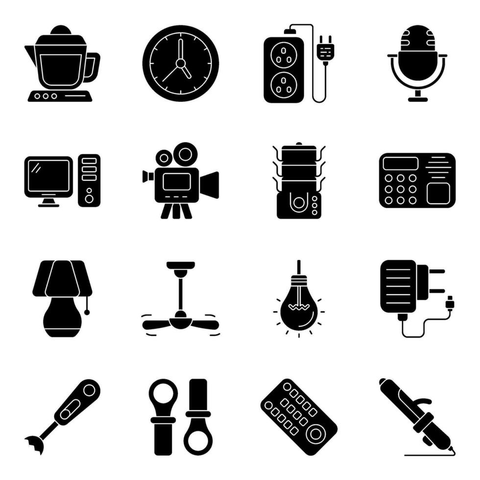 Pack of Appliances and Hardware Solid Icons vector