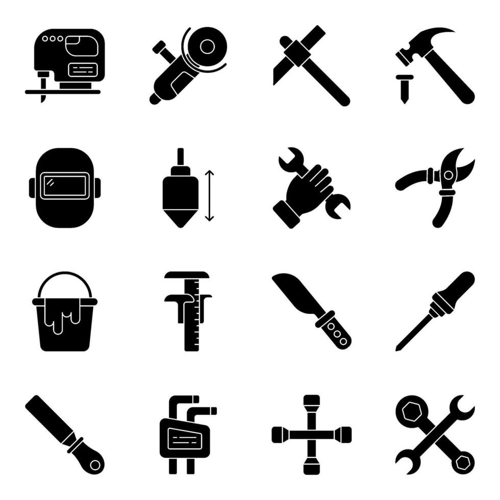 Set of Stationery and Design Tools Solid Icons vector