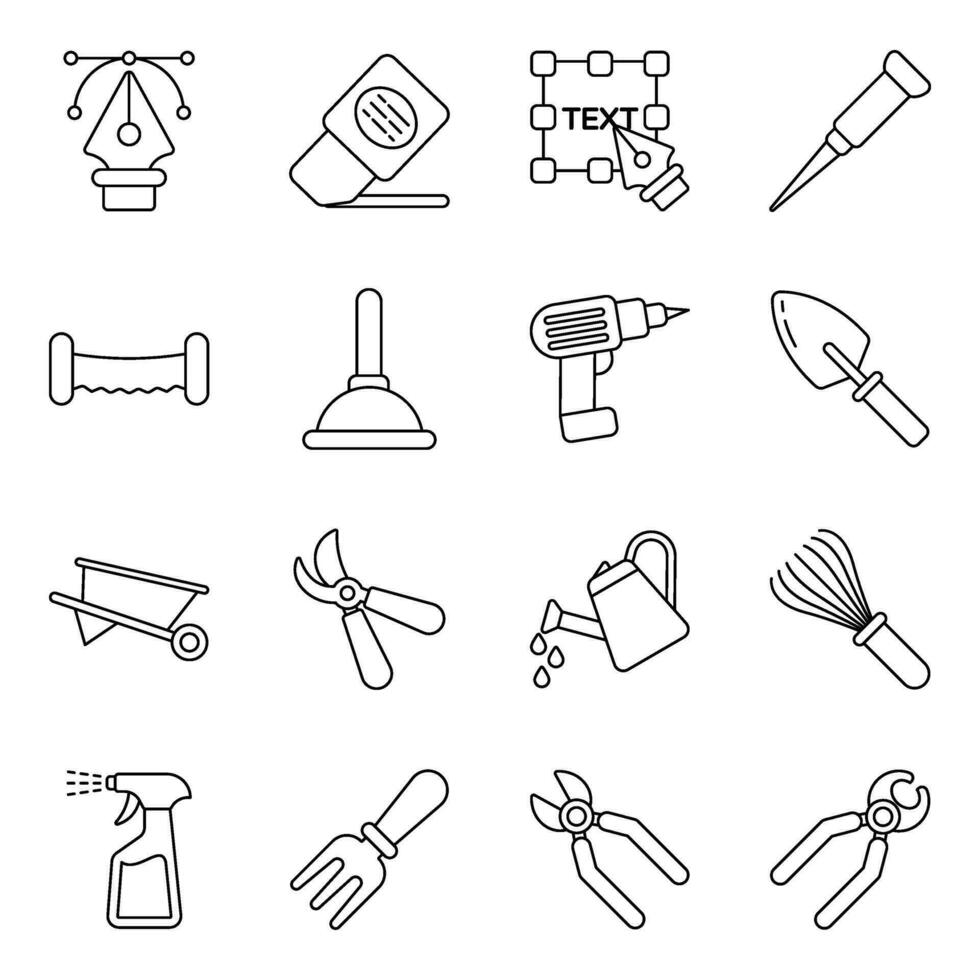 Set of Repair Tools Linear Icons vector