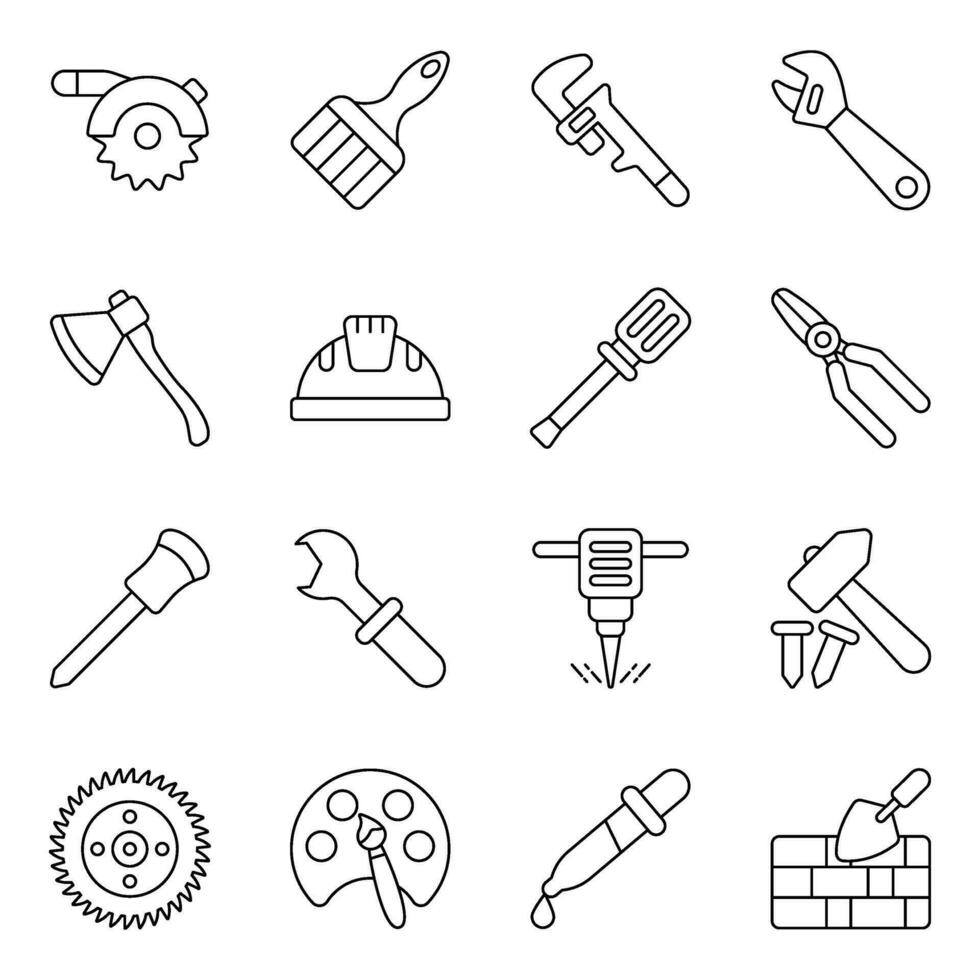 Set of Maintenance Tools Linear Icons vector