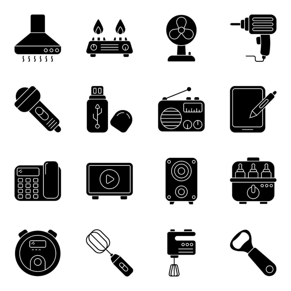 paquete de dispositivos iconos sólidos vector