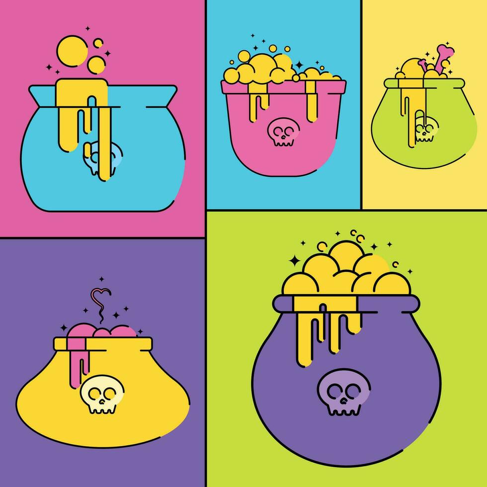 Set of halloween witch cauldron icons Vector