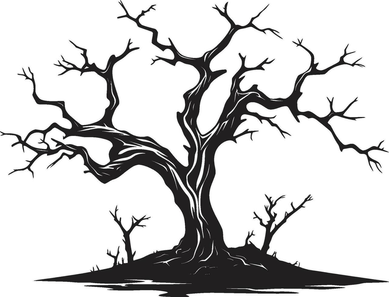 Resiliencia de hora un negro vector representación de decaer callado legado monocromo elegía para un muerto árbol