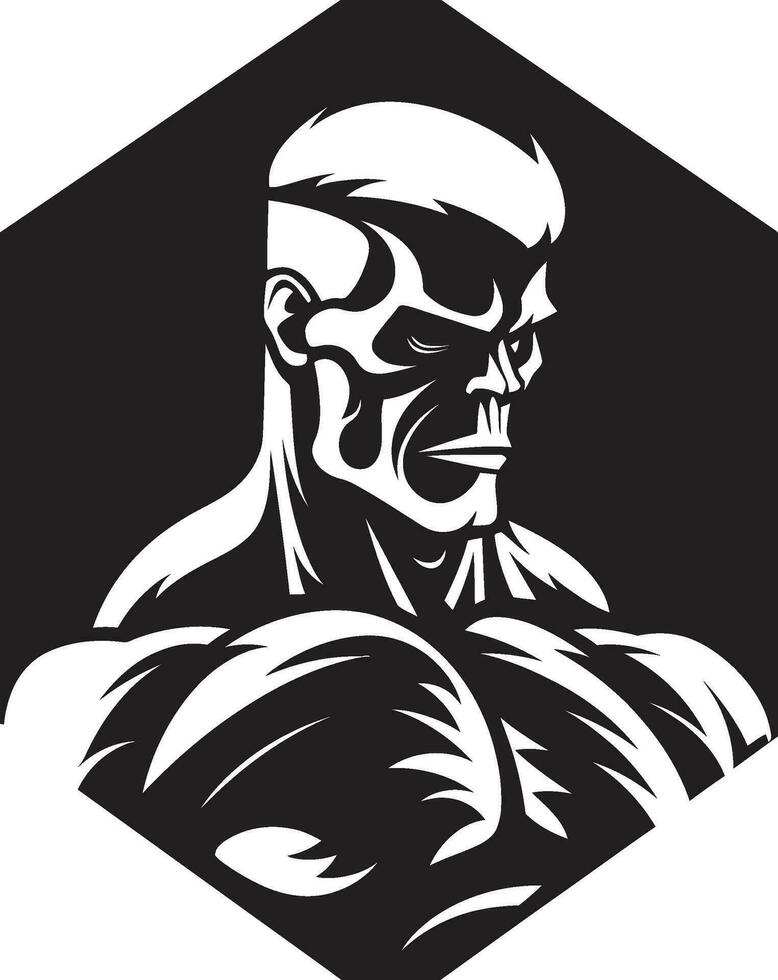 Graceful Gains Monochrome Bodybuilder Mastery Shadowed Strength Vector Muscle Serenity