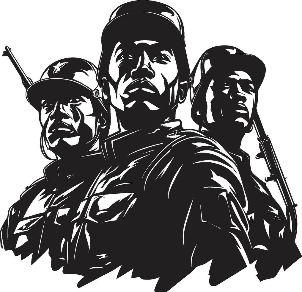 Sentries in Shadows Black Vector Portrait of Silent Protectors Duty in Darkness Monochrome Art Celebrating the Valor of Soldiers