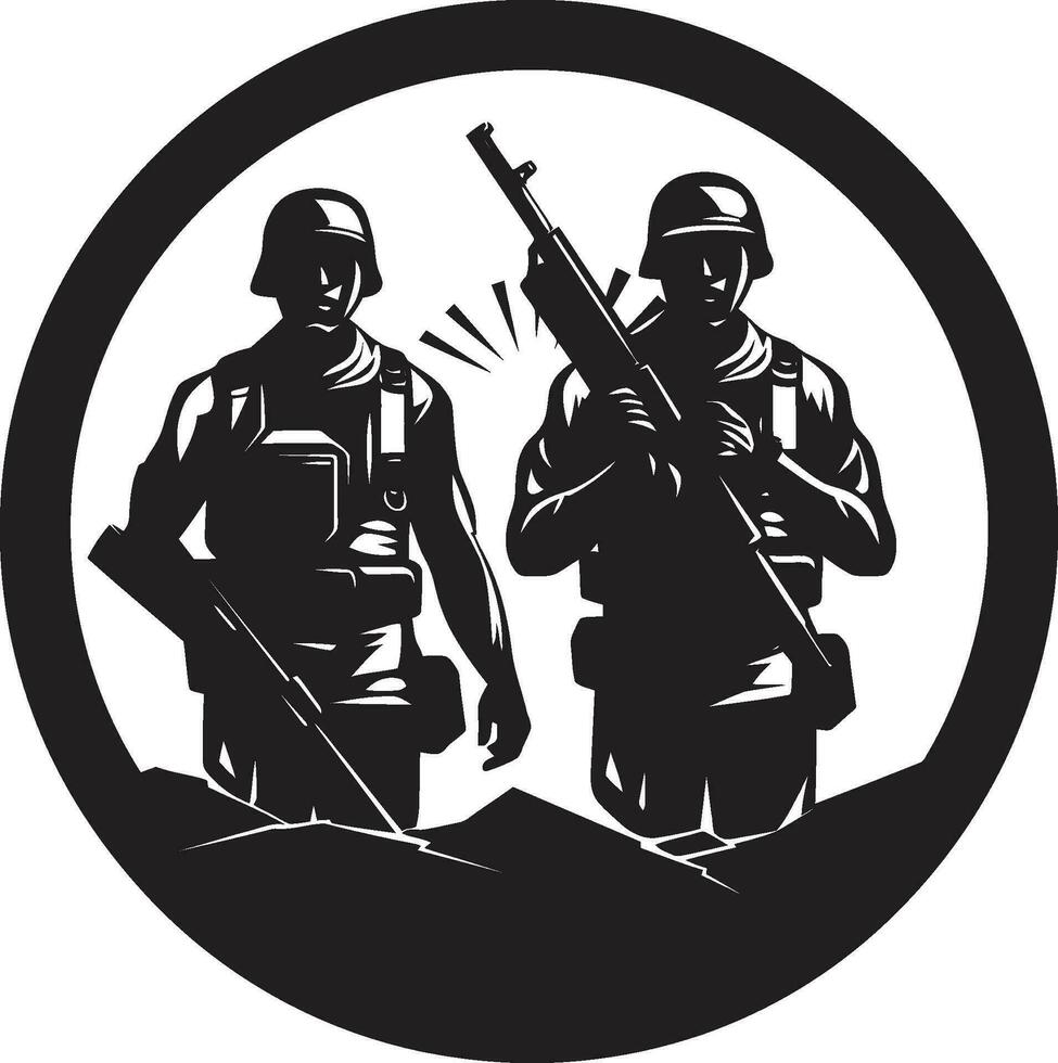 Guardians of the Night Monochromatic Vector Depiction of Army Soldiers Sentries in Shadows Black Vector Portrait of Silent Protectors