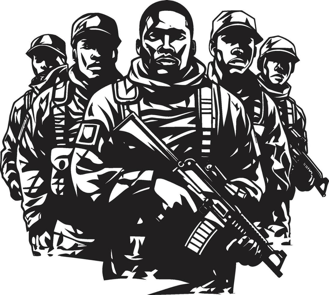 Braverys Silhouette Black Vector Showcasing the Guardians of Night Resilient Protectors Monochrome Vector Portrait of Silent Vigilantes