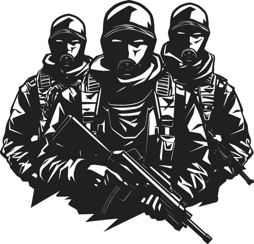 Militant Shadows Monochromatic Vector Showcasing the Silent Watch Resolute Soldiers Black Vector Portrait of Unseen Protectors