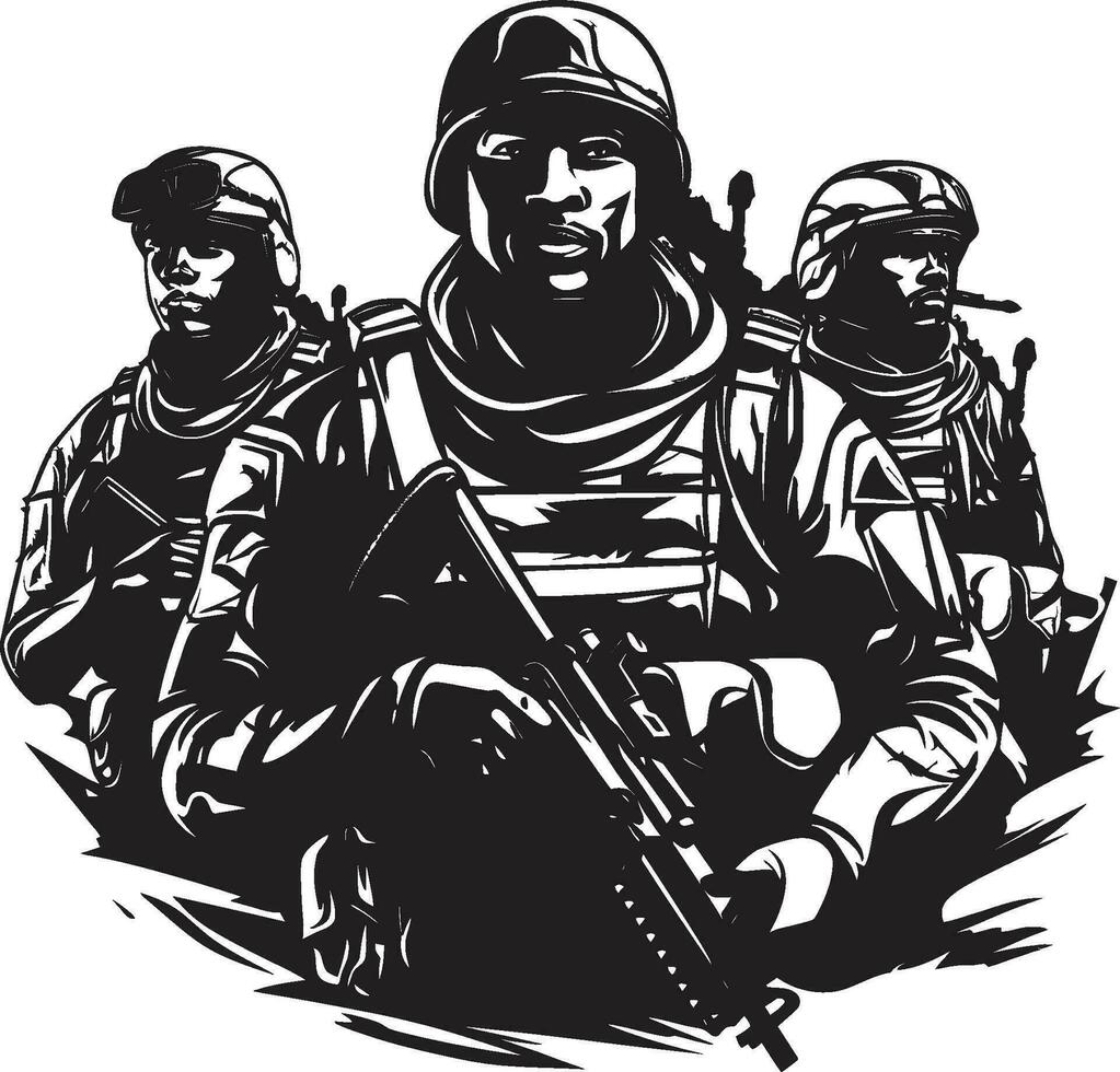 The Nights Defenders Black Vector Tribute to Courageous Soldiers Guardians of Silence Monochrome Vector Showcasing the Unseen Watch