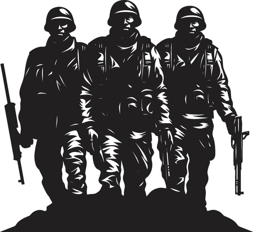 Sentries in Shadows Black Vector Portrait of Silent Protectors Duty in Darkness Monochrome Art Celebrating the Valor of Soldiers