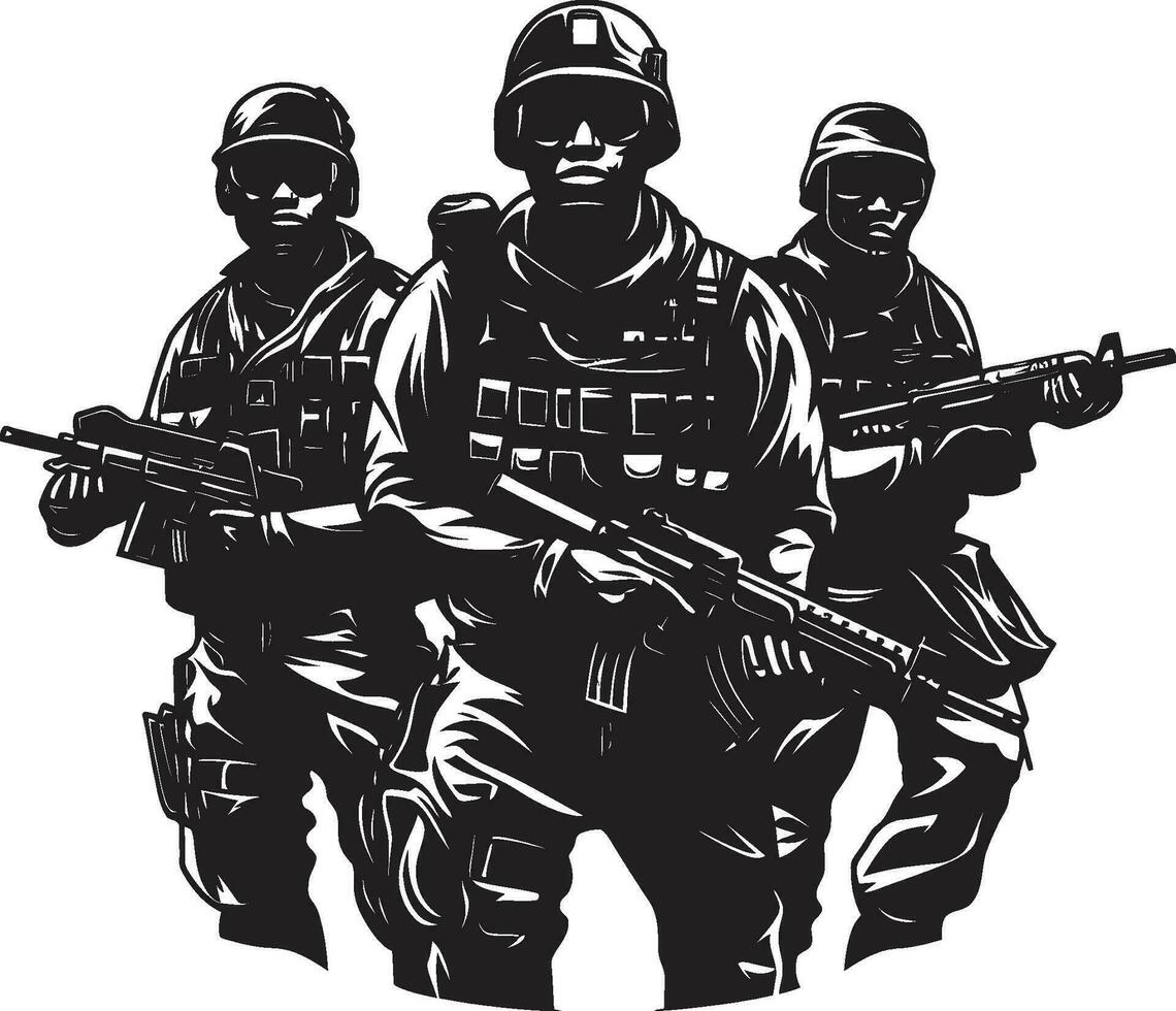 Resilient Watchmen Black Vector Depiction of Unseen Courage Guardians of the Night Monochromatic Vector Tribute to Dutys Call