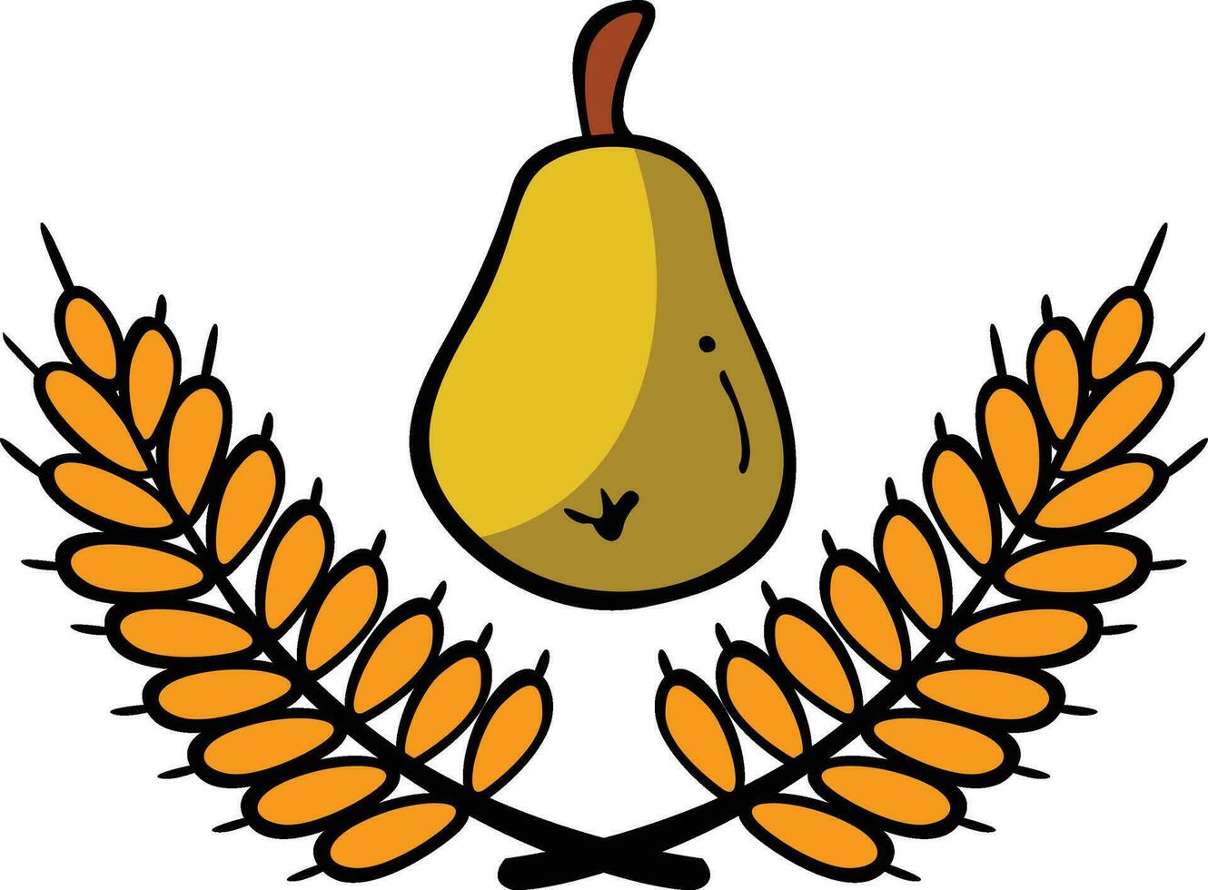 Hand drawn cartoon doodle of pear and ears of wheat vector