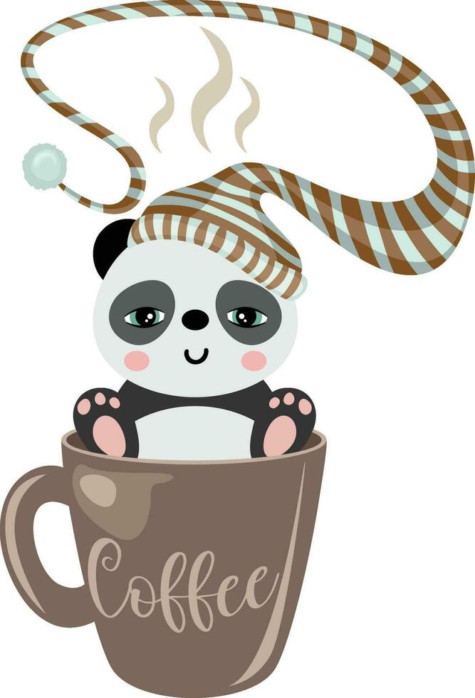 Sleepy panda with hat in coffee mug vector