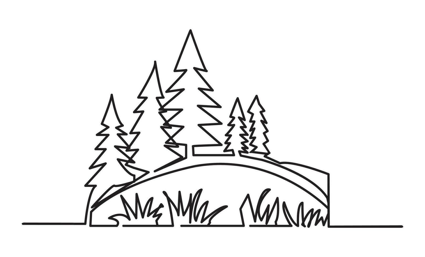 One Continuous line drawing of landscape. Vector illustration