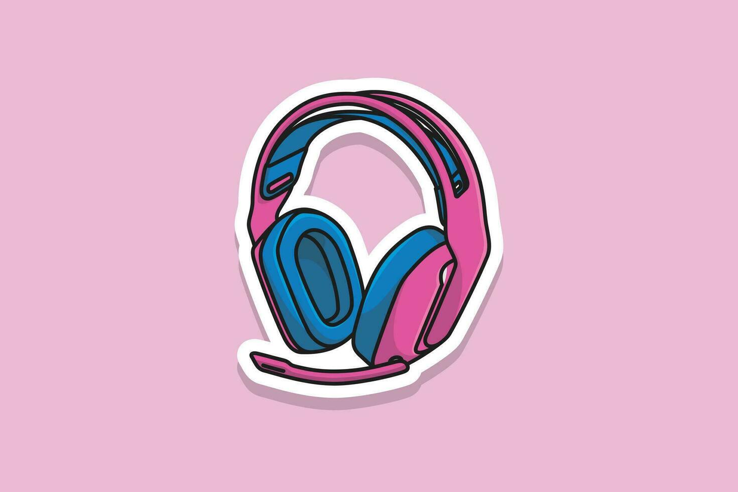 Sports Music Headphone Sticker vector illustration. Sports and recreation or technology object icon concept. Wireless headphone sticker for games and music vector design with shadow.