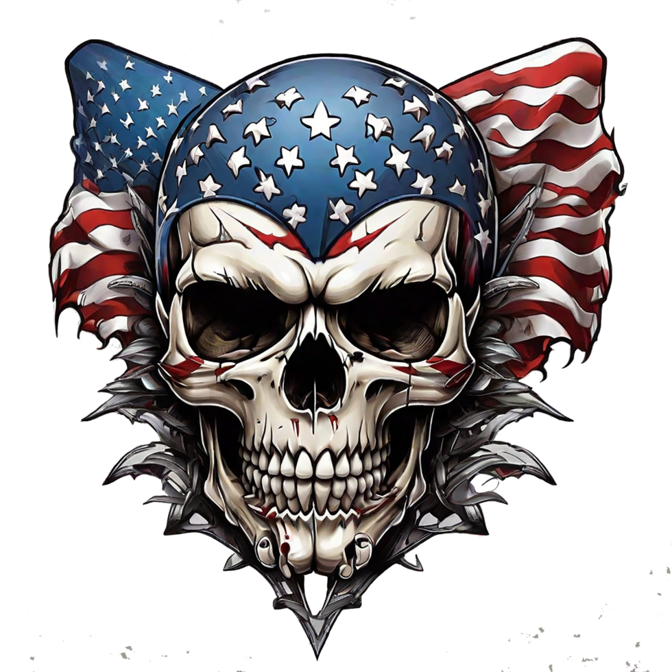 Skull with american flag in grunge style, independence day veterans day 4th of July and memorial day. png