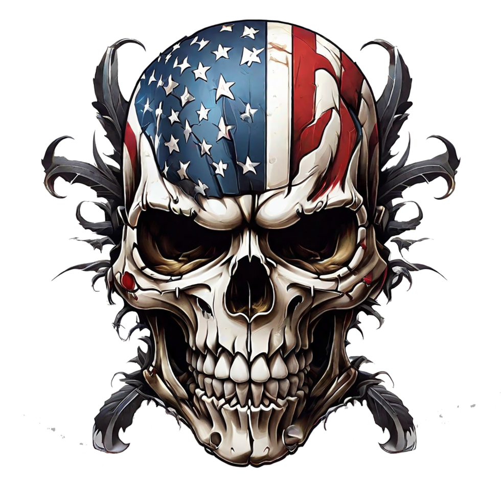 Skull with american flag in grunge style, independence day veterans day 4th of July and memorial day. png