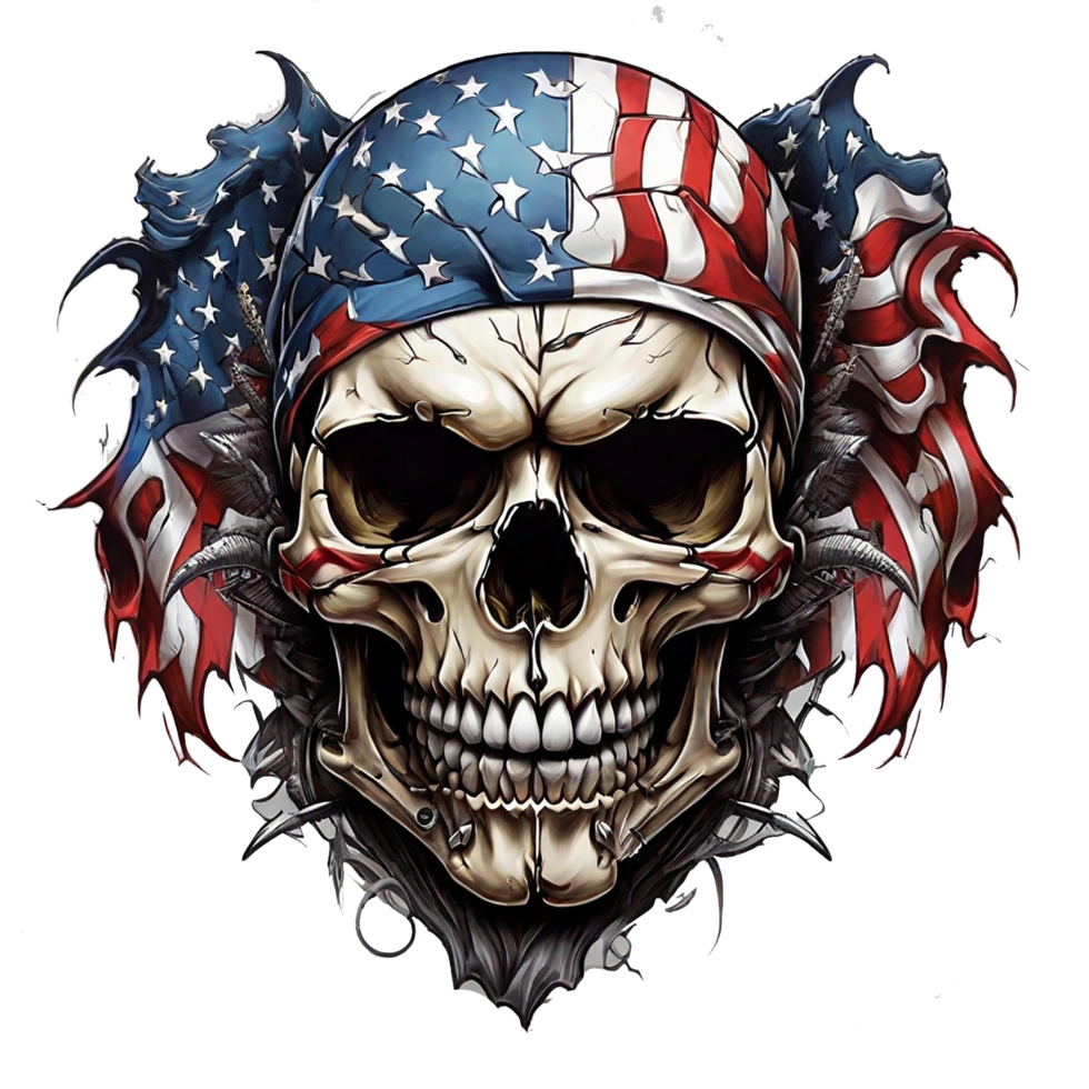 Skull with american flag in grunge style, independence day veterans day 4th of July and memorial day. png