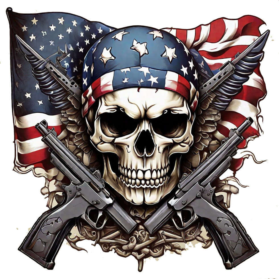 Skull with american flag in grunge style, independence day veterans day 4th of July and memorial day. png