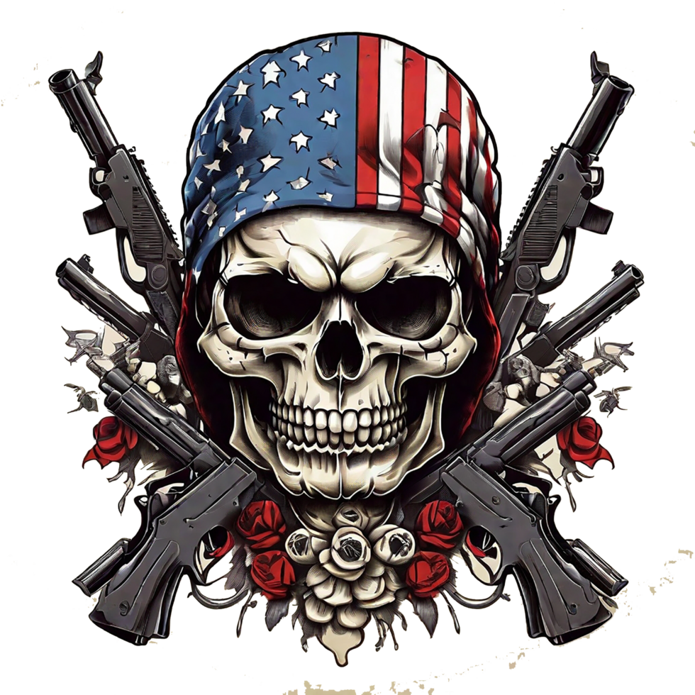 Skull with american flag in grunge style, independence day veterans day 4th of July and memorial day. png