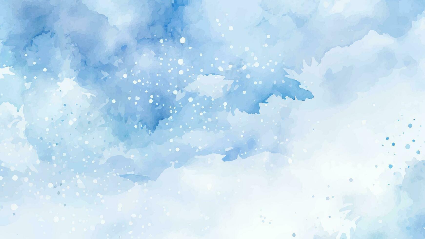 Abstract blue winter watercolor background. Sky pattern with snow vector