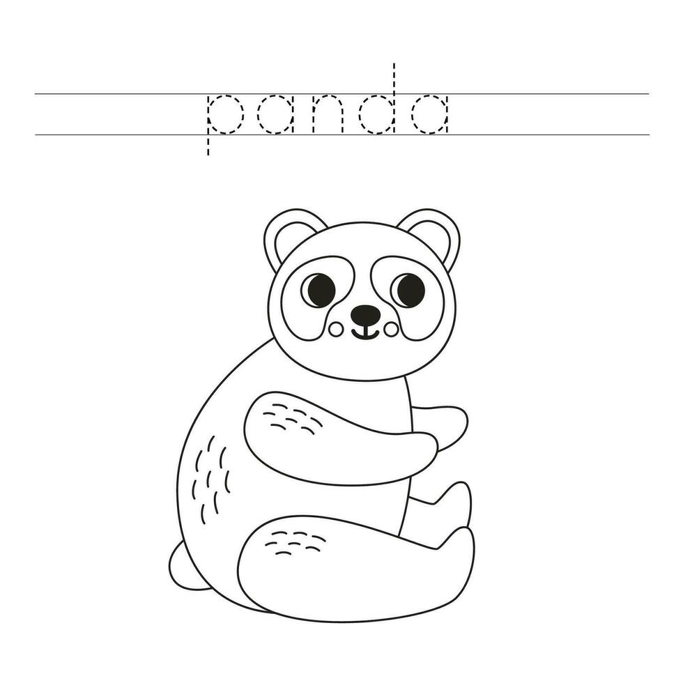 Trace the letters and color cartoon panda. Handwriting practice for kids. vector