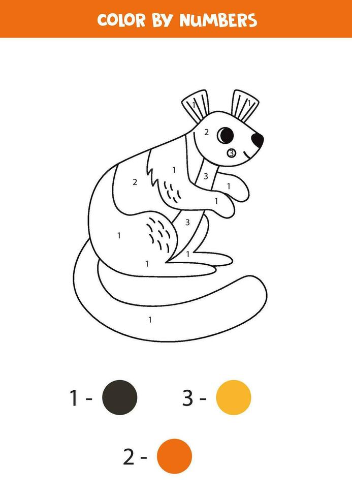 Color cartoon giant squirrel by numbers. Worksheet for kids. vector