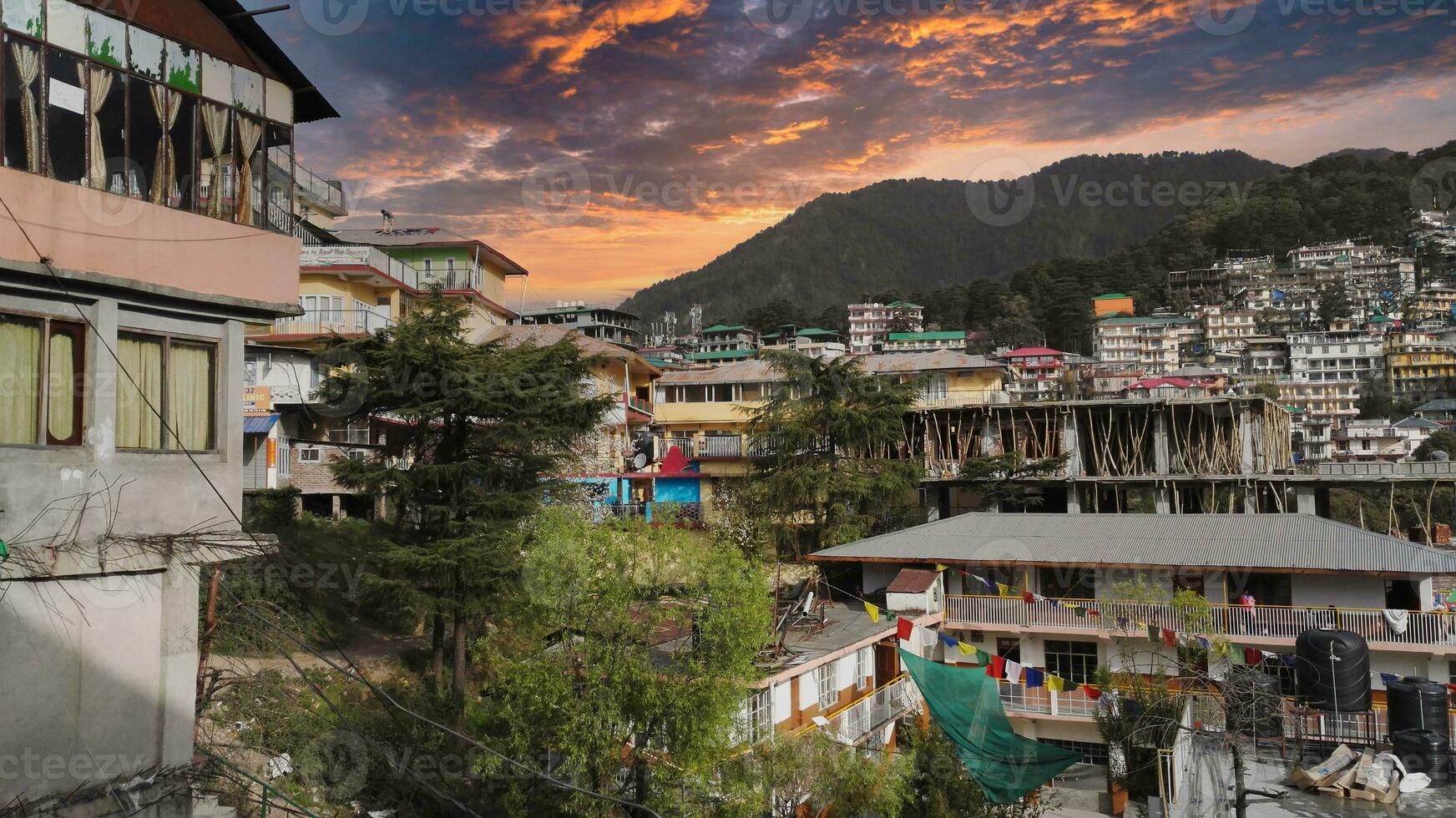 McLeod Ganj, Dramatic Sky and Praying Flags, Dharamshala, India photo