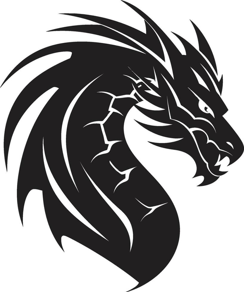 Wings of Darkness Black Vector Depiction of the Roaring Dragon Fire and Fury Monochromatic Vector of the Powerful Dragon