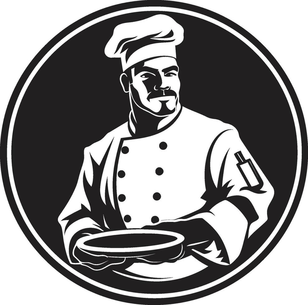 gusto el arte monocromo culinario artesanía gastrónomo excelencia en negro cocinero vector retrato diseño