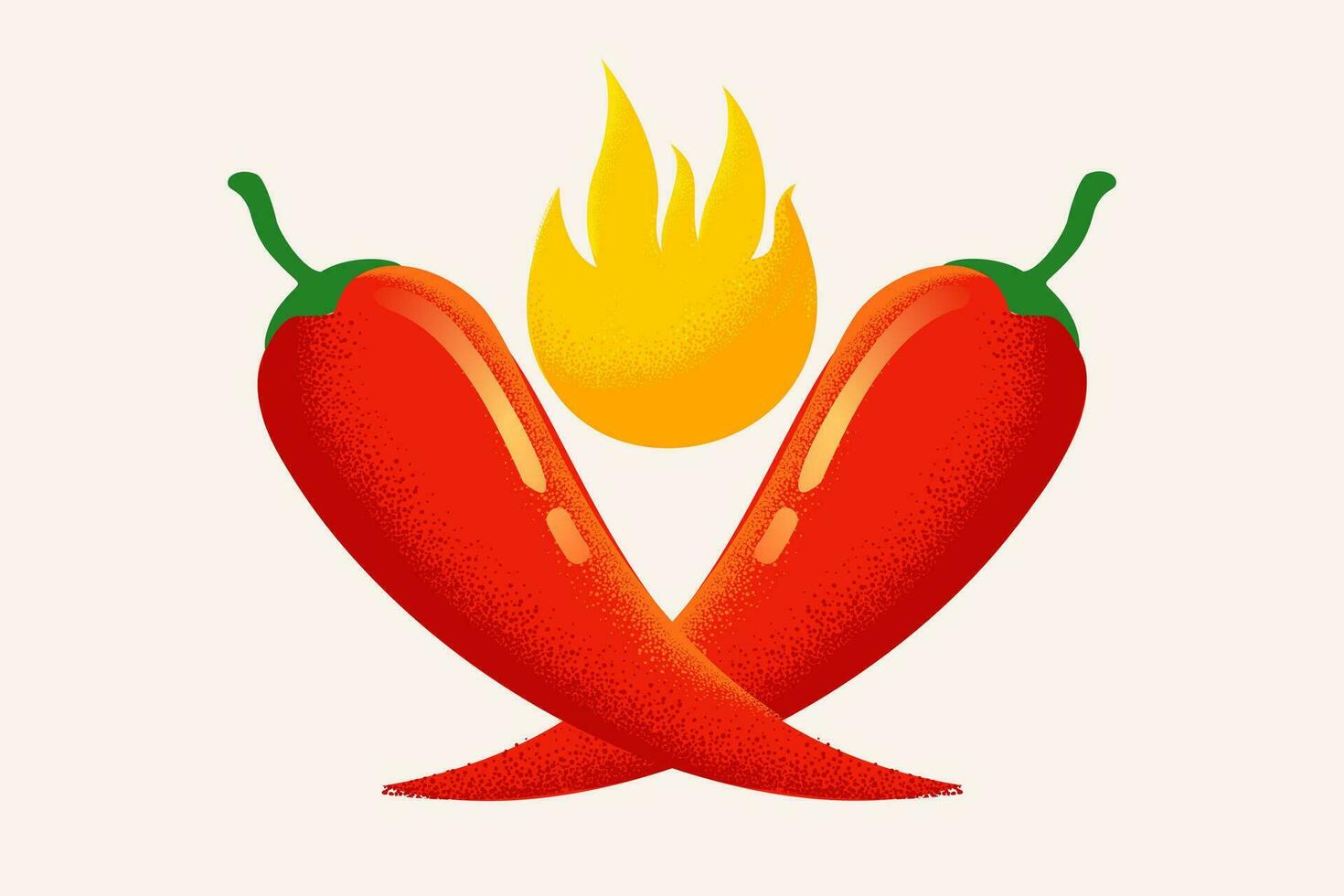 Vector chilli peppers in retro style. Vector vintage emblem with red chili pepper with flame. Logo of Chilli with fire in vintage style.