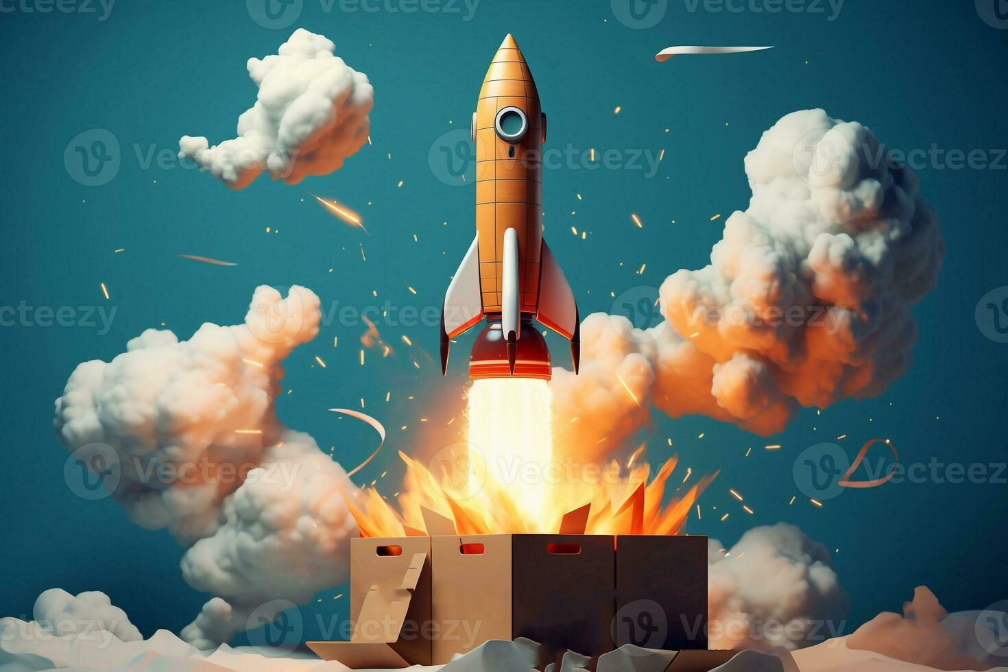 A photo of Rocket taking off into the sky Mixed media Generative AI