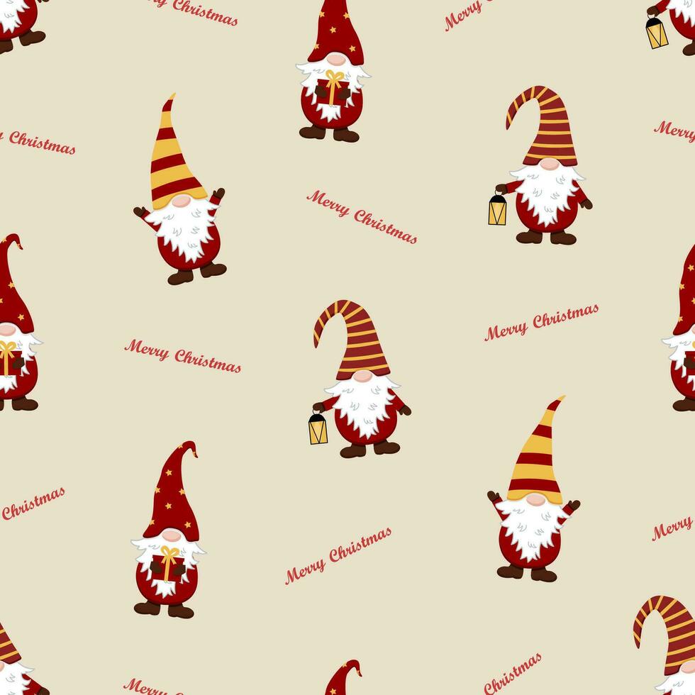 Seamless Pattern Cute dwarf Christmas. Vector Background wallpaper of a cartoon funny gnome.