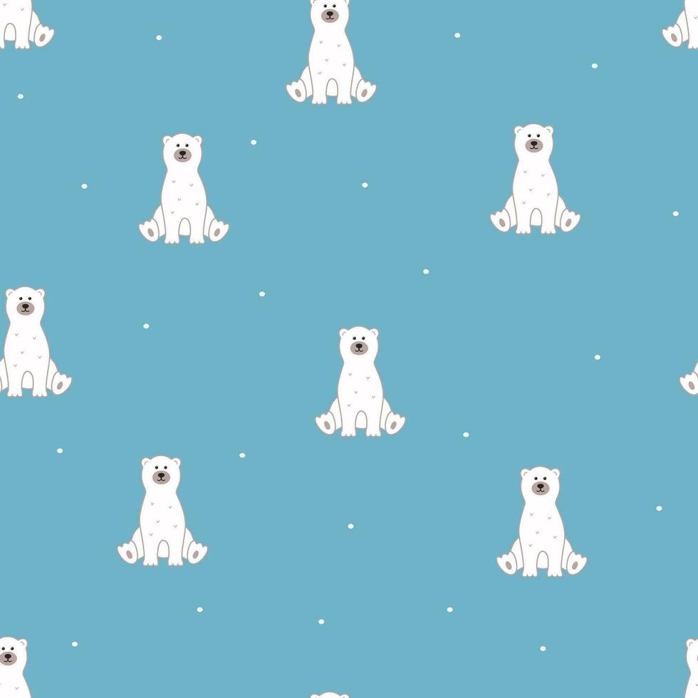Seamless pattern with cute cartoon polar bear. Vector illustration background wallpaper with white arctic cubs.