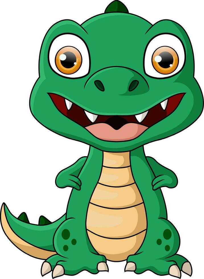 lindo, dinosaurio verde, caricatura, blanco, plano de fondo vector