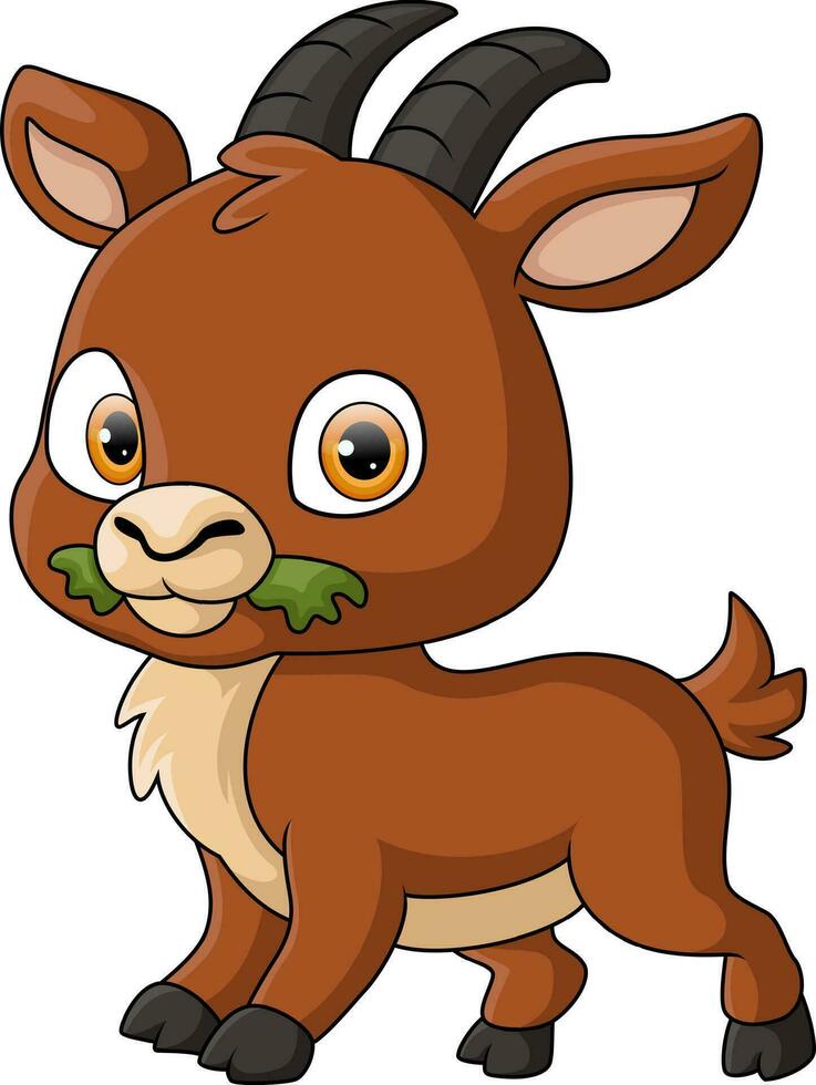 Cute goat cartoon eating leaf vector