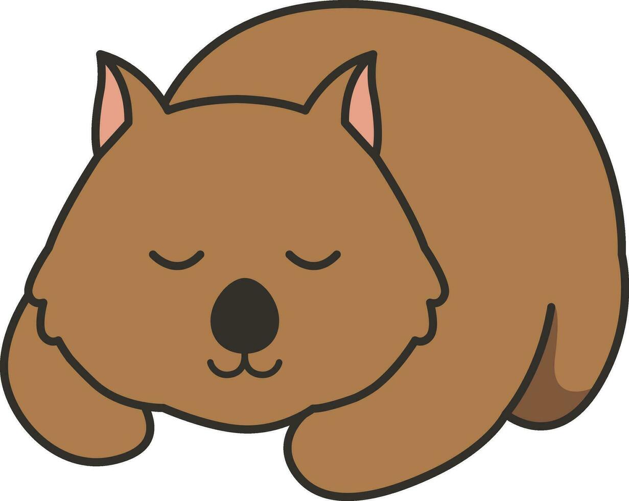 Cute cartoon wombat sleeping on white background. Vector illustration. Flat design.