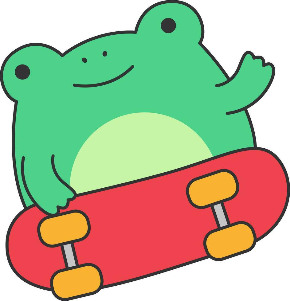 Frog on a skateboard. Vector illustration in flat style.